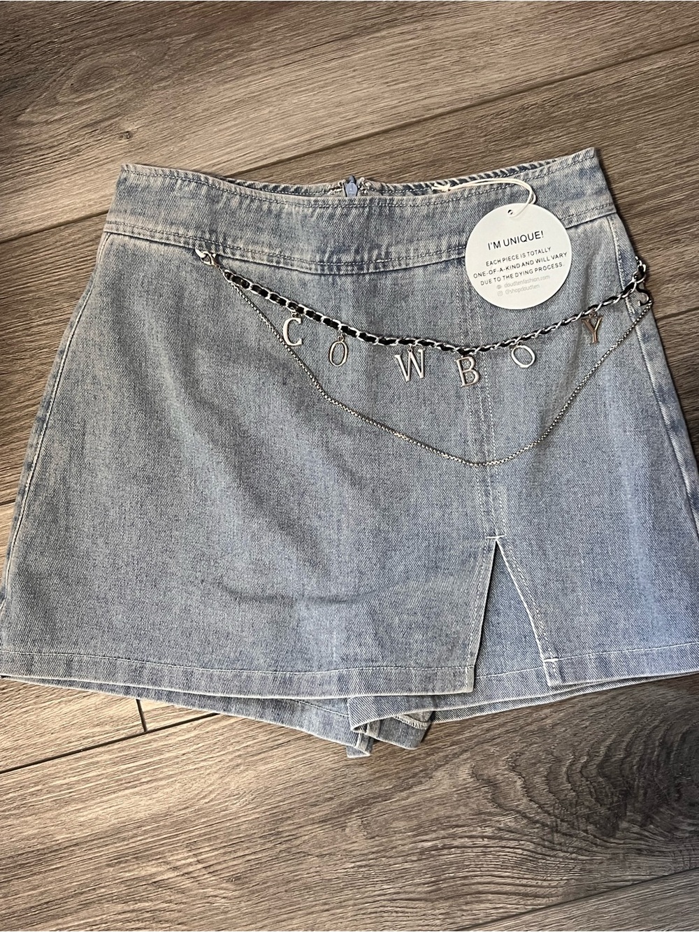 NWT-Denim Cowboy Letter Chain Skort